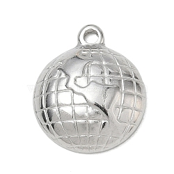 304 Stainless Steel Pendants, Globe Charms, Stainless Steel Color, 18.5x15.5x4.5mm, Hole: 2mm(SA-CBA1975-03P-02)