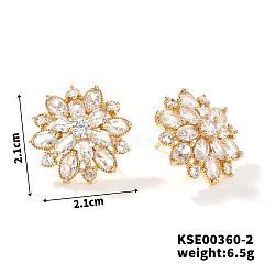 Fashionable Cute Shiny Brass Rhinestone Stud Earrings French Romantic Sunflower Earrings, Golden, 21x21mm(LT6449-2)