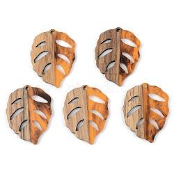 Autumn Theme Resin & Walnut Wood Pendants, Leaf, Orange, 37x28x3mm, Hole: 2mm(X-RESI-S389-003A-A01)
