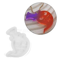 Halloween Theme DIY Pendant Silicone Molds, Resin Casting Molds, for UV Resin, Epoxy Resin Craft Making, White, Ghost, 55x50x4mm, Hole: 2mm(SIL-F012-02C)