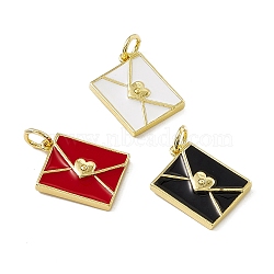 Rack Plating Brass Enamel Pendants, with Jump Ring, Real 18K Gold Plated, Long-Lasting Plated, Cadmium Free & Nickel Free & Lead Free, Envelope Charm, Mixed Color, 15x11x2.5mm, Jump Ring: 5x0.8mm, Inner Diameter: 3.4mm(KK-C007-02G)