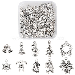 40Pcs 10 Styles Christmas Theme Alloy Pendants, Mixed Shapes, Antique Silver, 13.5~28x10.5~23x2~5.5mm, Hole: 1.5~2.5mm, 4pcs/style(FIND-FS0001-50)