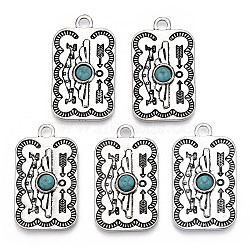 Synthetic Turquoise Pendants, with Alloy Findings, Rectangle Charms, Antique Silver, 40.5x23.5x5mm, Hole: 3.8mm(FIND-TADZ0001-13AS)