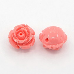Synthetic Coral 3D Flower Rose Beads, Dyed, Salmon, 14~15x9mm, Hole: 1.5mm(CORA-A006-15mm-018)