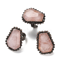 Natural Rose Quartz Open Cuff Ring, with Brass Findings, Nuggets, Inner Diameter: 17.5~18mm(RJEW-M166-03R-E)