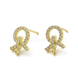 Rack Plating Brass & Cubic Zirconia Stud Earring Findings, Lead Free & Cadmium Free, Long-Lasting Plated, Bowknot, Real 18K Gold Plated, 13.5x10mm, Hole: 1.5mm, Pin: 12x1mm(KK-G487-10G)