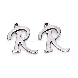 Tarnish Resistant 201 Stainless Steel Charms, Laser Cut, Stainless Steel Color, Letter.R, 13x12.5x1mm, Hole: 1mm(STAS-R105-R)