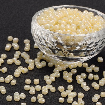 (Repacking Service Available) Glass Seed Beads, Ceylon, Round, Champagne Yellow, 6/0, 4mm, Hole: 1.5mm, about 12g/bag