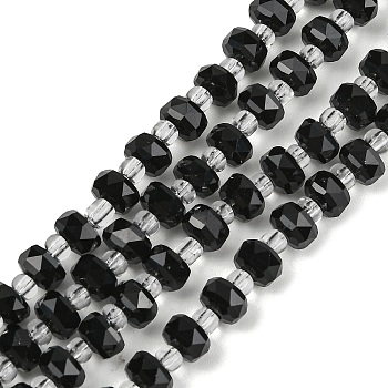 Opaque Glass Beads Strands, Rondelle, Faceted, Black, 5.5x4mm, Hole: 1.2mm, about 101pcs/strand, 24.88''(63.2cm)