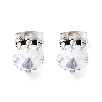 Halloween Demon Claw 316 Surgical Stainless Steel Pave Clear Cubic Zirconia Stud Earrings for Women Men, Antique Silver, 8.5x7mm