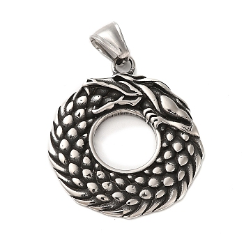 304 Stainless Steel Pendant, with 201 Stainless Steel Snap On Bails, Dragon Charm, Antique Silver, 39.5x34x3mm, Hole: 4x8mm