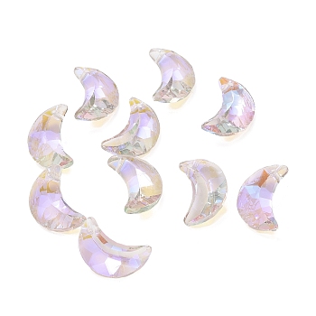 Electroplate Transparent Glass Pendants, Back Plated, Faceted, Crescent Moon Charms, Lilac, 20x13x6mm, Hole: 1.2mm.