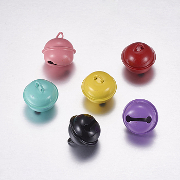 Iron Bell Pendants, Round, Mixed Color, 24x22mm, Hole: 3.5x5mm