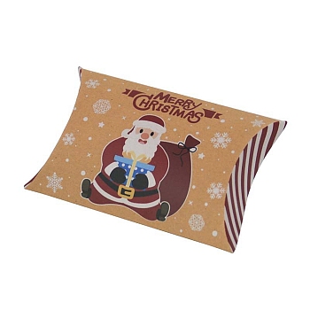 Christmas Theme Cardboard Candy Pillow Boxes, Cartoon Santa Claus Candy Snack Gift Box, FireBrick, Fold: 7.3x11.9x2.6cm