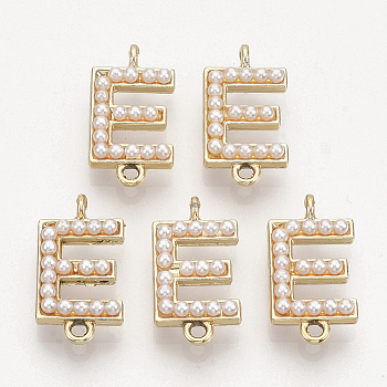 Eco-Friendly Alloy Links connectors, with ABS Plastic Imitation Pearl Beads, Letter E, Light Gold, 21.5x11x5mm, Hole: 1.8mm