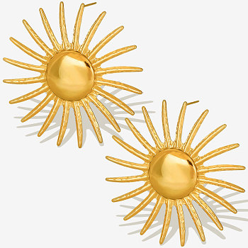 Stylish European and American 304 Stainless Steel Sun Stud Earrings, Golden, 48x48mm