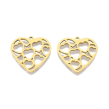 Ion Plating(IP) 201 Stainless Steel Pendants, Hollow, Heart, Real 18K Gold Plated, 23.5x25x1.5mm, Hole: 1.4mm