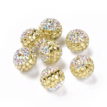 Polymer Clay Rhinestone Beads, Pave Disco Ball Beads, Round, Gold Quartz, 16~17mm, Hole: 1.8mm