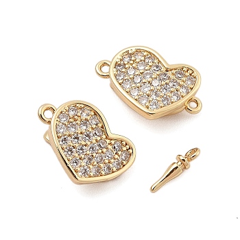 Brass Micro Pave Clear Cubic Zirconia Box Clasps, Heart, Real 18K Gold Plated, 12x18x6mm, Hole: 1.2mm