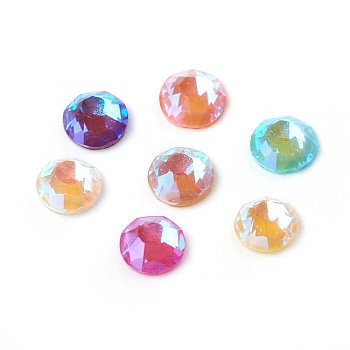 Glass Rhinestone Cabochons, Mocha Fluorescent Style,  Flat Back, Faceted, Fluorescent, Half Round, Mixed Color, 2.2x1mm