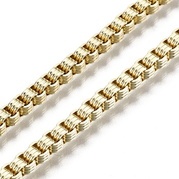 Brass Box Chains, Long-Lasting Plated, Soldered, Light Gold, 3x2.5x2mm
