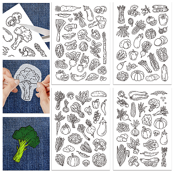 4 Sheets 11.6x8.2 Inch Stick and Stitch Embroidery Patterns, Non-woven Fabrics Water Soluble Embroidery Stabilizers, Vegetables, 297x210mmm