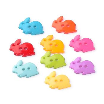 2-Hole Opaque Solid Color Bunny Acrylic Buttons, Rabbit, Mixed Color, 17.5x13.5x2mm, Hole: 2mm