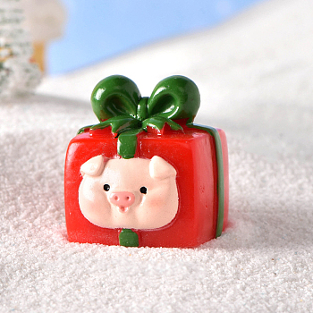 Christmas Themed Resin Gift Box Figurine, Micro Landscapes Ornament Accessories, Red, 27x25mm