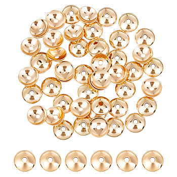 Brass Bead Cone, Flat Round, Light Gold, 6x1mm, Hole: 1.2mm, 60pcs