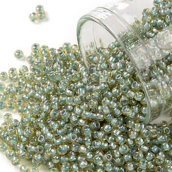 TOHO Round Seed Beads, Japanese Seed Beads, (1848) Blue Mint Lined Light Topaz Rainbow, 11/0, 2.2mm, Hole: 0.8mm, about 5555pcs/50g