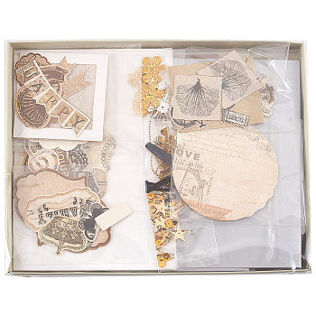 DIY Greeting Card Making Kits, including Paper Cards, Envelope, Craft Paper, Rhibbon and Sequin, Tan, Style 3 Card: 115x170x1mm