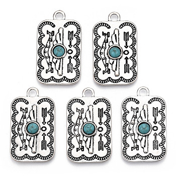 Synthetic Turquoise Pendants, with Alloy Findings, Rectangle Charms, Antique Silver, 40.5x23.5x5mm, Hole: 3.8mm