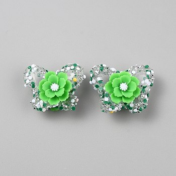 Opaque Acrlyic Sparkling Rhinestones Beads, Butterfly, Lime Green, 36x45x23.5mm