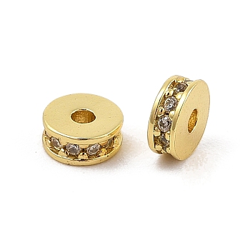 Rack Plating Brass Micro Pave Cubic Zirconia Beads, Long-Lasting Plated, Lead Free & Cadmium Free, Flat Round/Disc, Real 18K Gold Plated, Clear, 6x2.3mm, Hole: 1.6mm