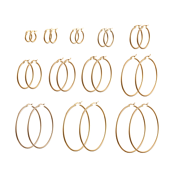 304 Stainless Steel Hoop Earrings, Huggie Hoop Earrings for Women, Round Ring, Golden, 12 Gauge, 15x2mm, 20x2mm, 23~25x2mm, 30x2mm, 34~35x2mm, 40x2mm, 44x2mm, 50x2mm, 55x2mm, 60x2mm, 65x2mm, 70x2mm, Pin: 1x0.7mm, 12pair/set