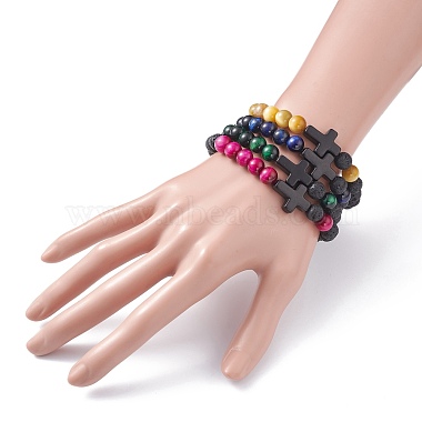 Cross Beads Stretch Bracelets Set for Women(BJEW-JB07150)-3