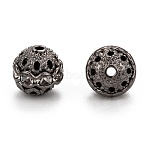 Brass Rhinestone Beads, Cadmium Free & Lead Free, Grade A, Round, Gunmetal, Clear, Size: about 10mm in diameter, hole: 1.2mm(RB-H041-12)