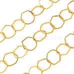 Rack Plating Brass Hexagon Link Chains, Soldered, with Spool, Golden, 9.5x10x1mm, about 16.40 Feet(5m)/Roll(CHC-N009-03G)