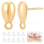 100Pcs 304 Stainless Steel Stud Earring Findings, with Horizontal Loop, Teardrop, with 100Pcs Plastic Ear Nuts, Real 18K Gold Plated, 10x5mm, Hole: 1.2mm, Pin: 0.8mm(STAS-BBC0001-22)
