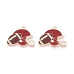 Alloy Enamel Pendants, Rugby with Helmet Charms, Golden, Dark Red, 19.5x25x1mm, Hole: 1.6mm(ENAM-T025-02G-19A)