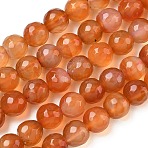 Dyed & Heated Natural Agate Beads Strands, Faceted, Round, Sandy Brown, 8mm, Hole: 1.2mm, about 48pcs/strand, 15.12''(38.4cm)(G-P539-D01-10)