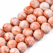 Opaque Baking Painted Crackle Glass Beads Strands, Round, Faceted, Dark Salmon, 8x7.5mm, Hole: 0.8mm, about 60pcs/strand, 17.32~17.72 inch(44~45cm)(EGLA-S174-33G)
