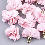 Cloth Pendants, with CCB Plastic, 6-Petal, Flower, Golden, Pink, 26~27x17~28mm, Hole: 1.6mm(FIND-S300-01U)