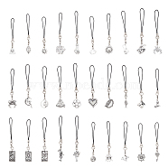Fairy Tales Style Cell Phone Straps, with Alloy Pandant and Nylon Cord Loop, Star/Gesture/Cloud/Kite, Antique Silver, 7.7~8.7cm, 30pcs/set, 1 set/box(HJEW-FH0001-40)