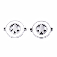 304 Stainless Enamel Steel Links Connectors, Laser Cut, Flat Round with Boy, Stainless Steel Color, 14.5x18.5x2mm, Hole: 1.2mm(STAS-S080-008P)