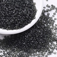 8/0 Glass Seed Beads, Transparent, Round, Gray, 3mm, Hole: 1mm, about 1097pcs/50g(X-SEED-A004-3mm-12)