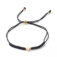 Cross Brass Beads Adjustable Nylon Thread Cord Bracelets, Black, Inner Diameter: 3/4 inch(1.8~9.1cm)(BJEW-JB06396-02)