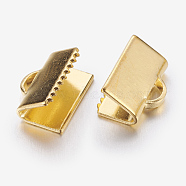 Brass Ribbon Crimp Ends, Golden, Lead Free and Cadmium Free, Size: about 7mm long, 10mm wide, hole: 1x3mm(X-J0JMT-G)