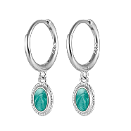 Rhodium Plated 925 Sterling Siliver Enamel Oval Dangle Hoop Earrings, with S925 Stamp, Platinum, 21x6mm(QO5135-2)