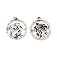 Tibetan Style Alloy Pendants, Flat Round with Bird Charm, Antique Silver, 24.5x22x2mm, Hole: 1.3mm, about 277pcs/500g(TIBE-B001-25AS)